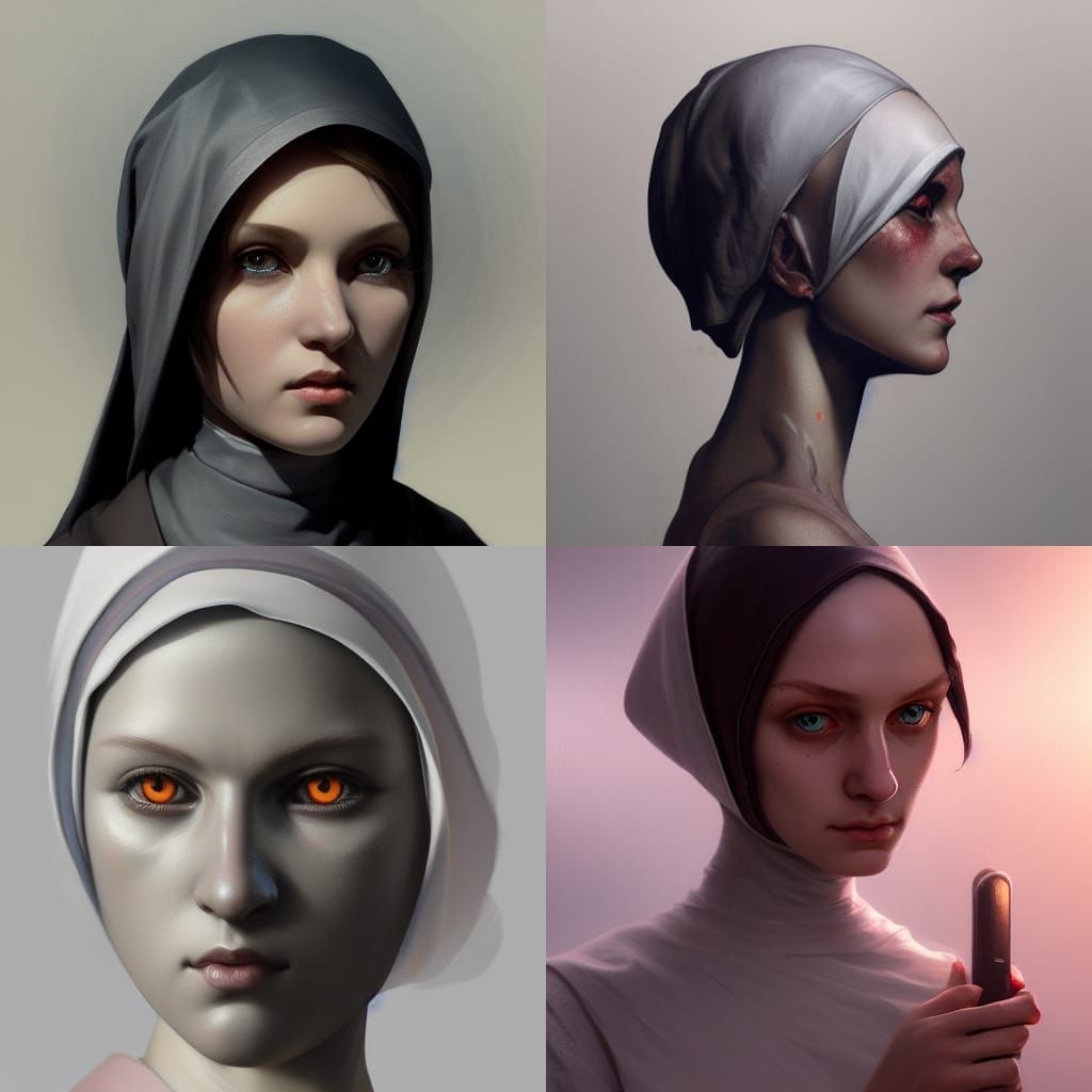 Detailed Portrait of a Nun in Art Nouveau Style