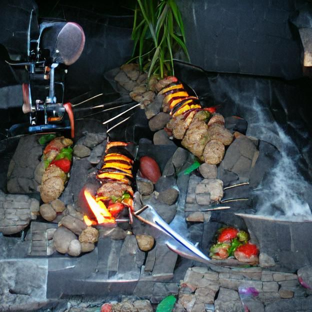 Kebabs Grilling Over a Charcoal Fire