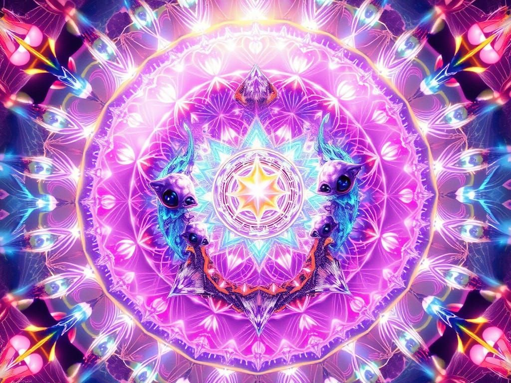 Radiant Quantum Portal with Emerging Alien Beings in Symmetr...