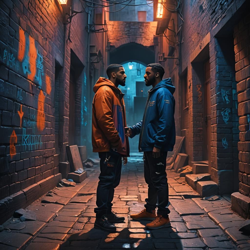 Mystical Alleyway Duel in High Fantasy Style