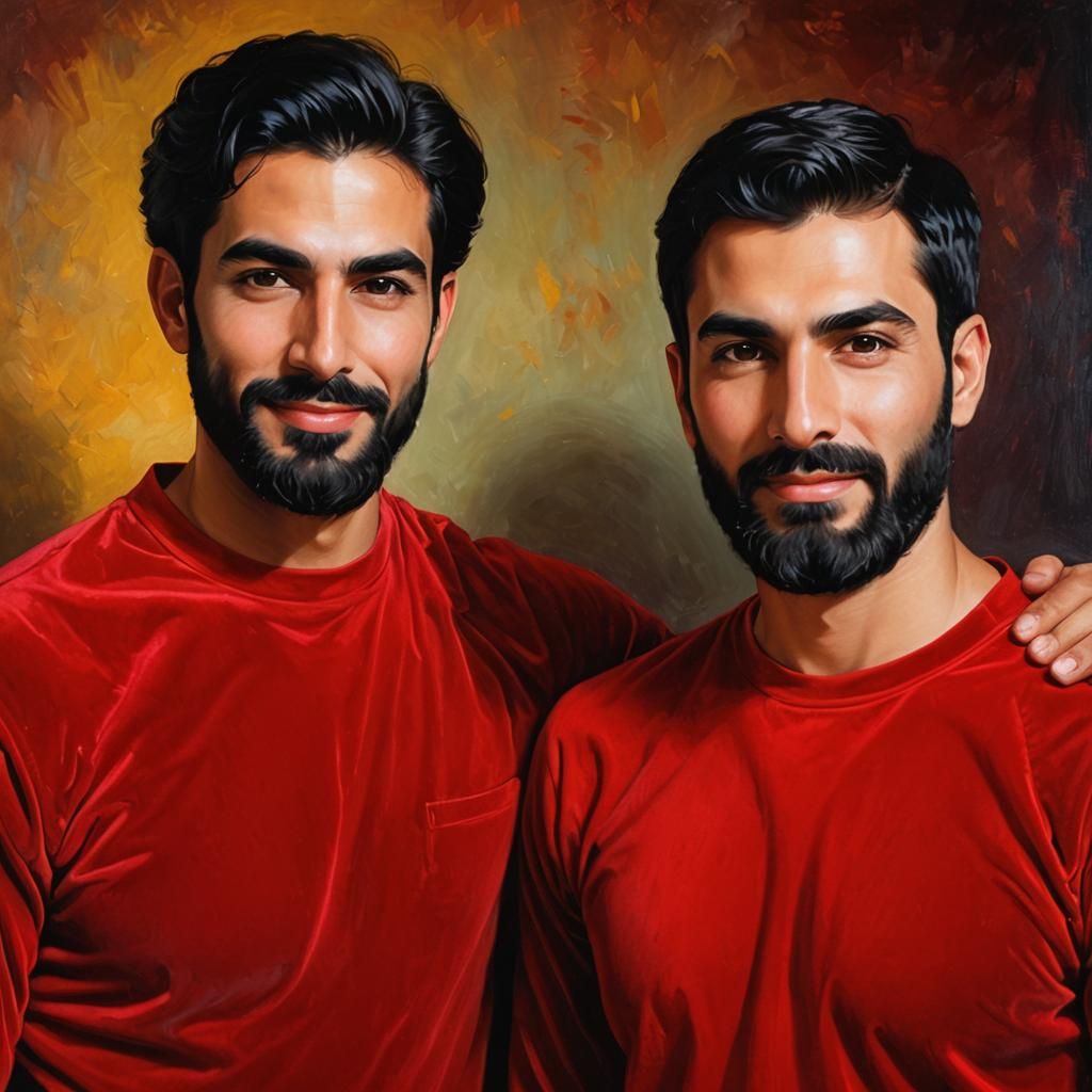 Matching Portraits of Men in Red Velvet, Digital Art
