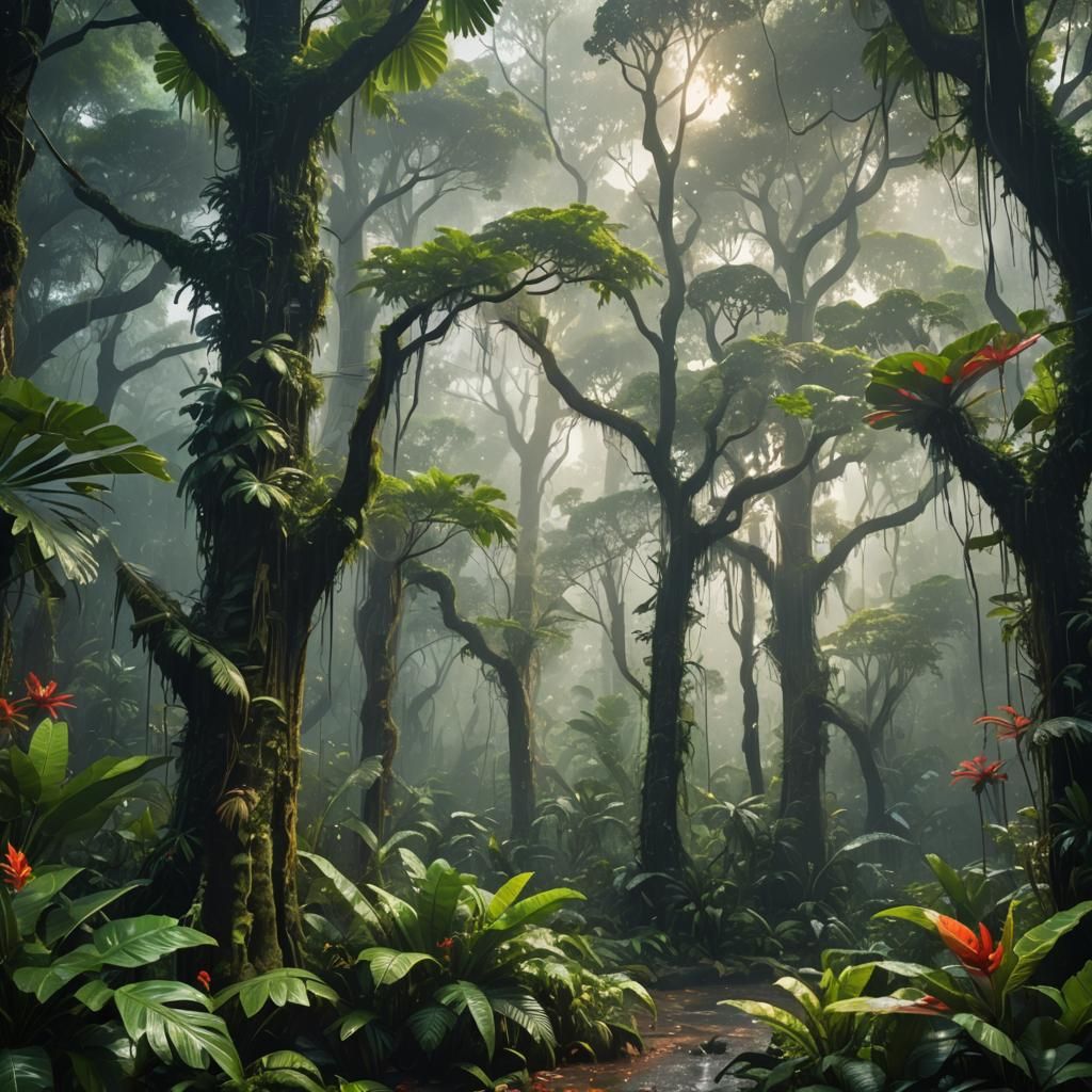 Lush Tropical Rainforest in Splash Art Style