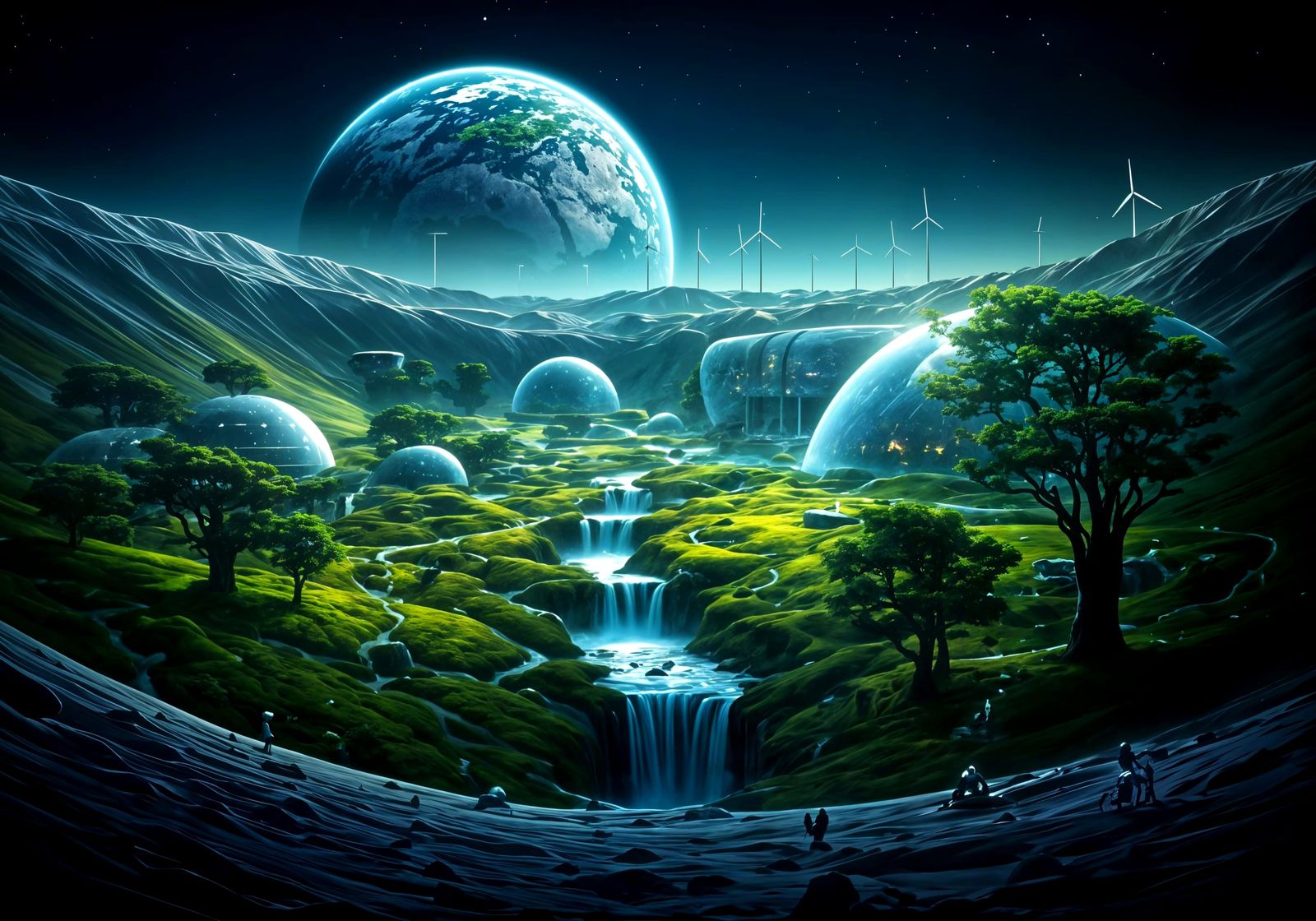 Solarpunk colony on the Moon