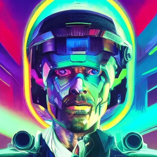 Rainbow Synthwave Portrait with Black Outlines