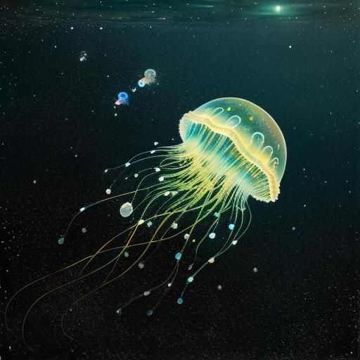 Galactic Jellyfish on Soap Bubble Planet: Surreal Art
