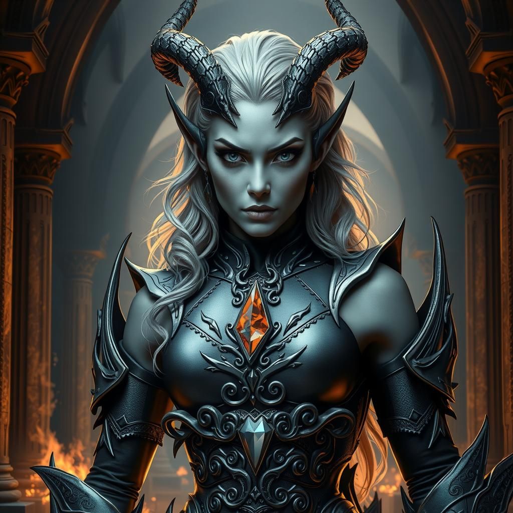 Majestic Demonic Woman in Gothic Cavern