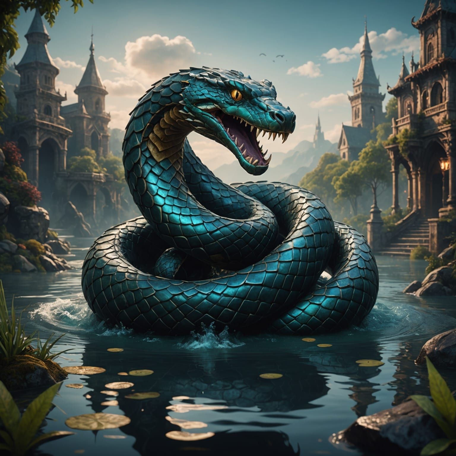 Detailed Water Snake Fantasy Concept Art