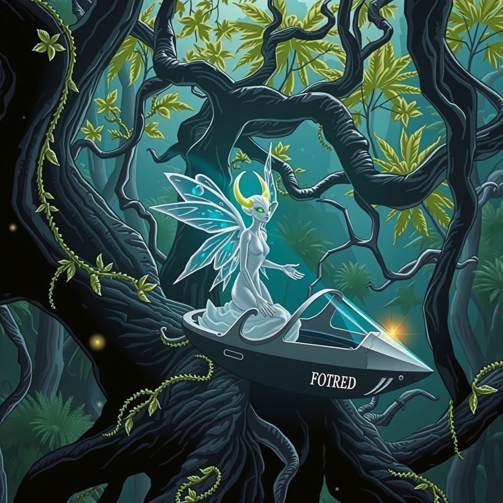 Ethereal Fairy in Ancient Cosmic Landscape