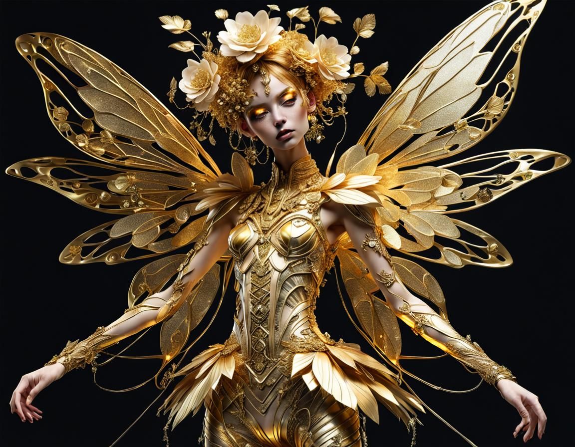 Goldpunk Flower Fairy in Technocore Style