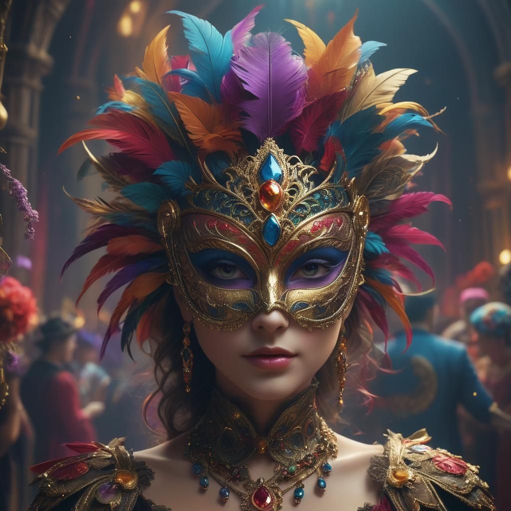Colorful Masquerade Ball in Hyperrealistic Fantasy Art