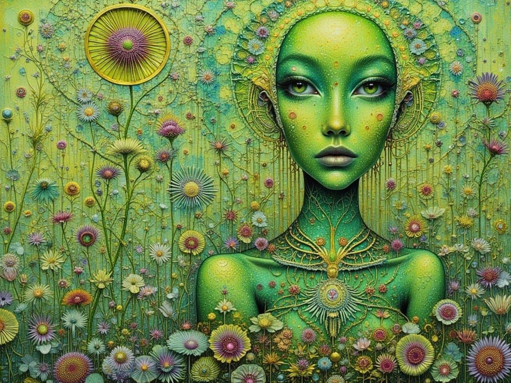 Surrealistic Masterpiece: Alien Mother and Child in Whimsica...