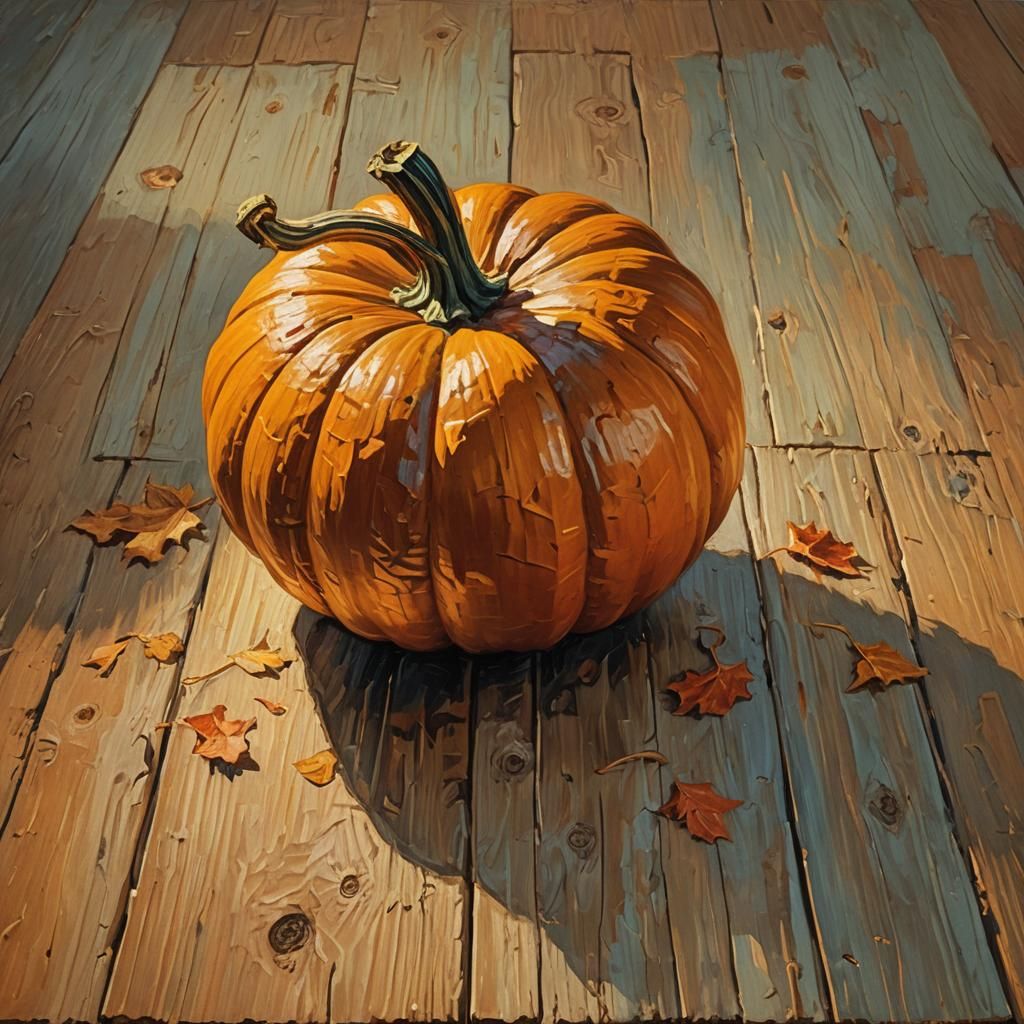 Autumn Pumpkin Still Life in Impasto Style
