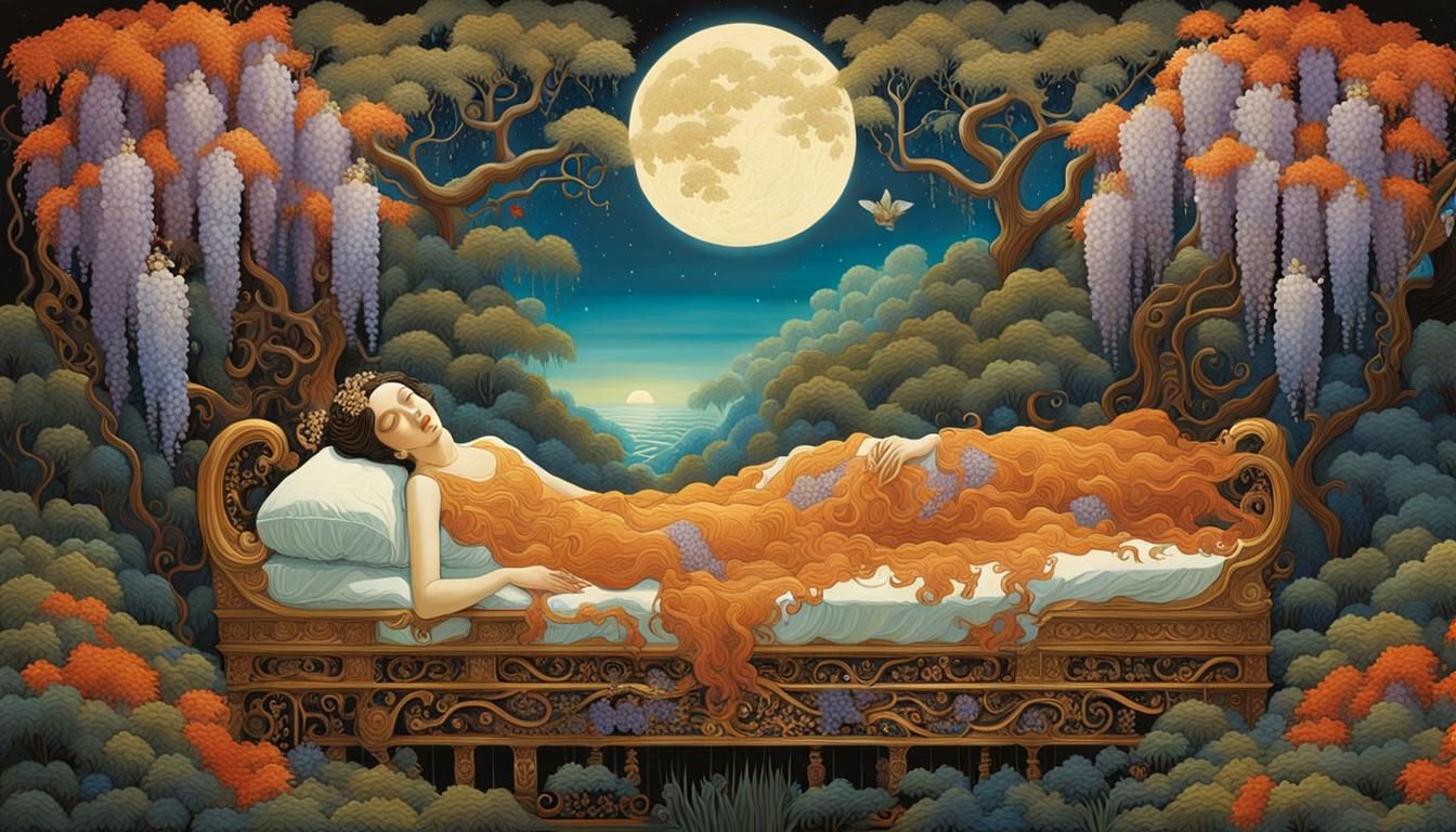 Celestial Woman Reclining: A Surrealist Dreamscape