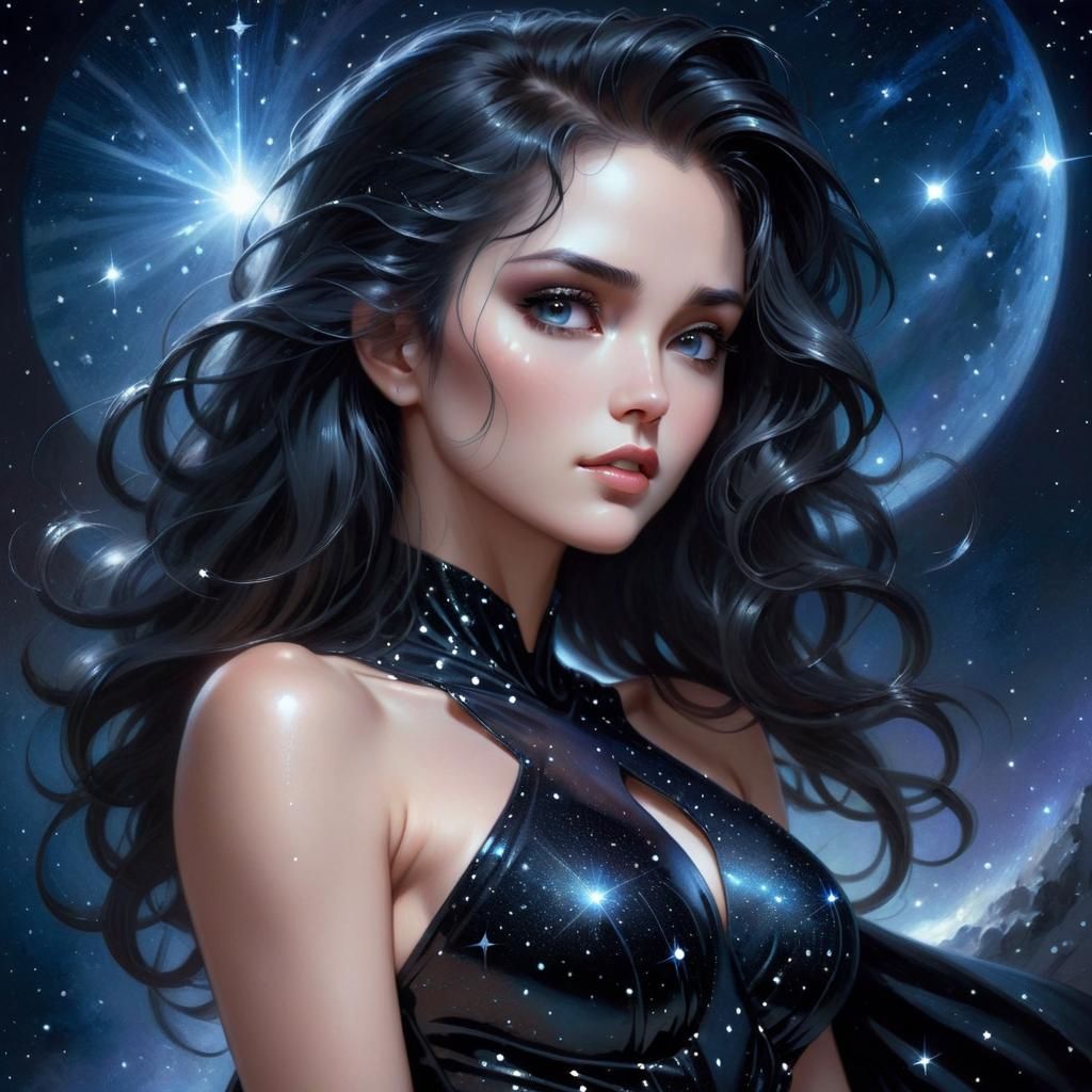 Woman in Night Sky Dress, Digital Art