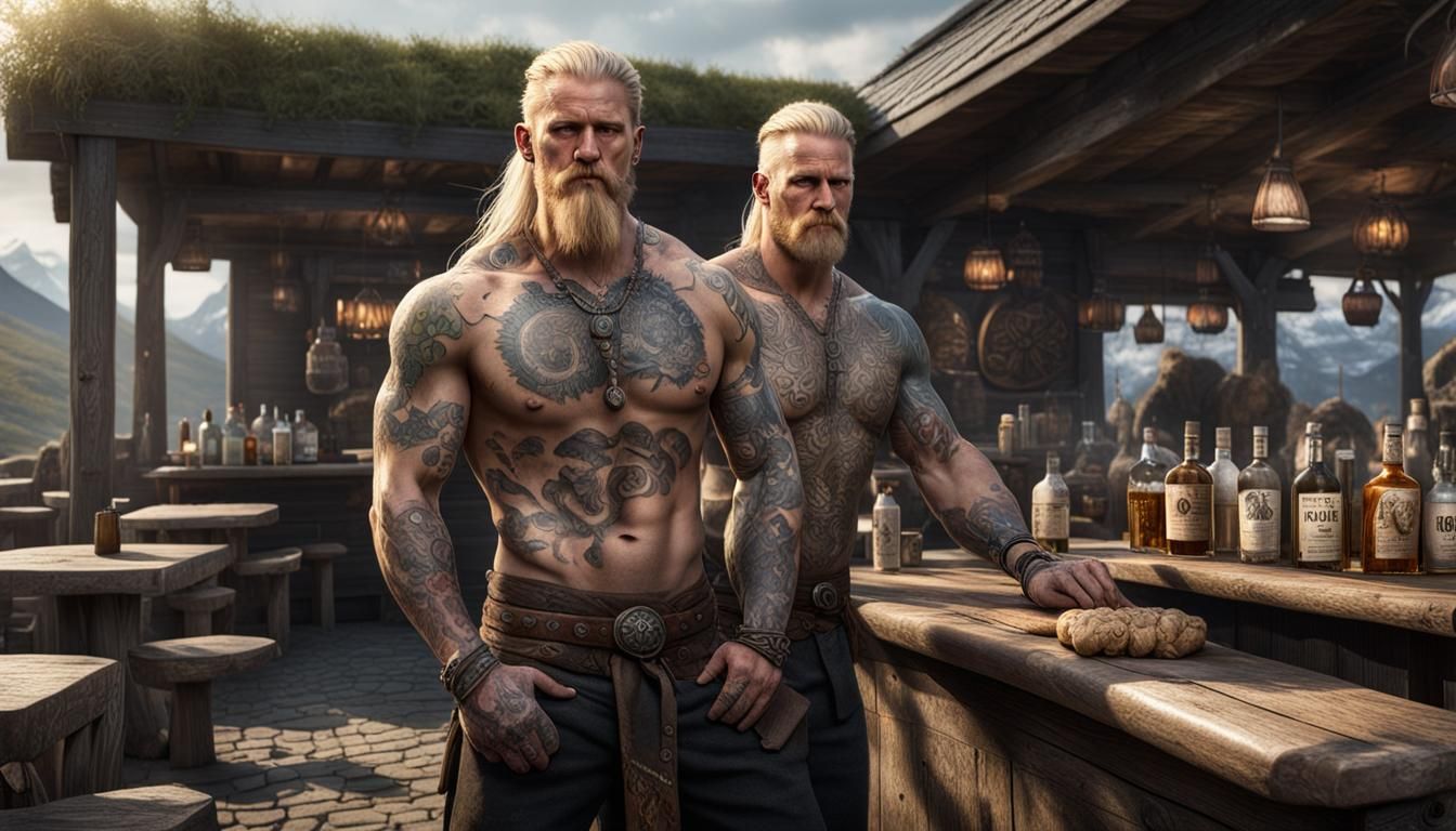 Nordic Vikings Drinking Mead in Valhalla