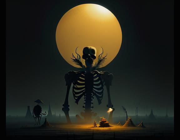 Furry Skeleton Cleaning Bones in Sepia Workshop