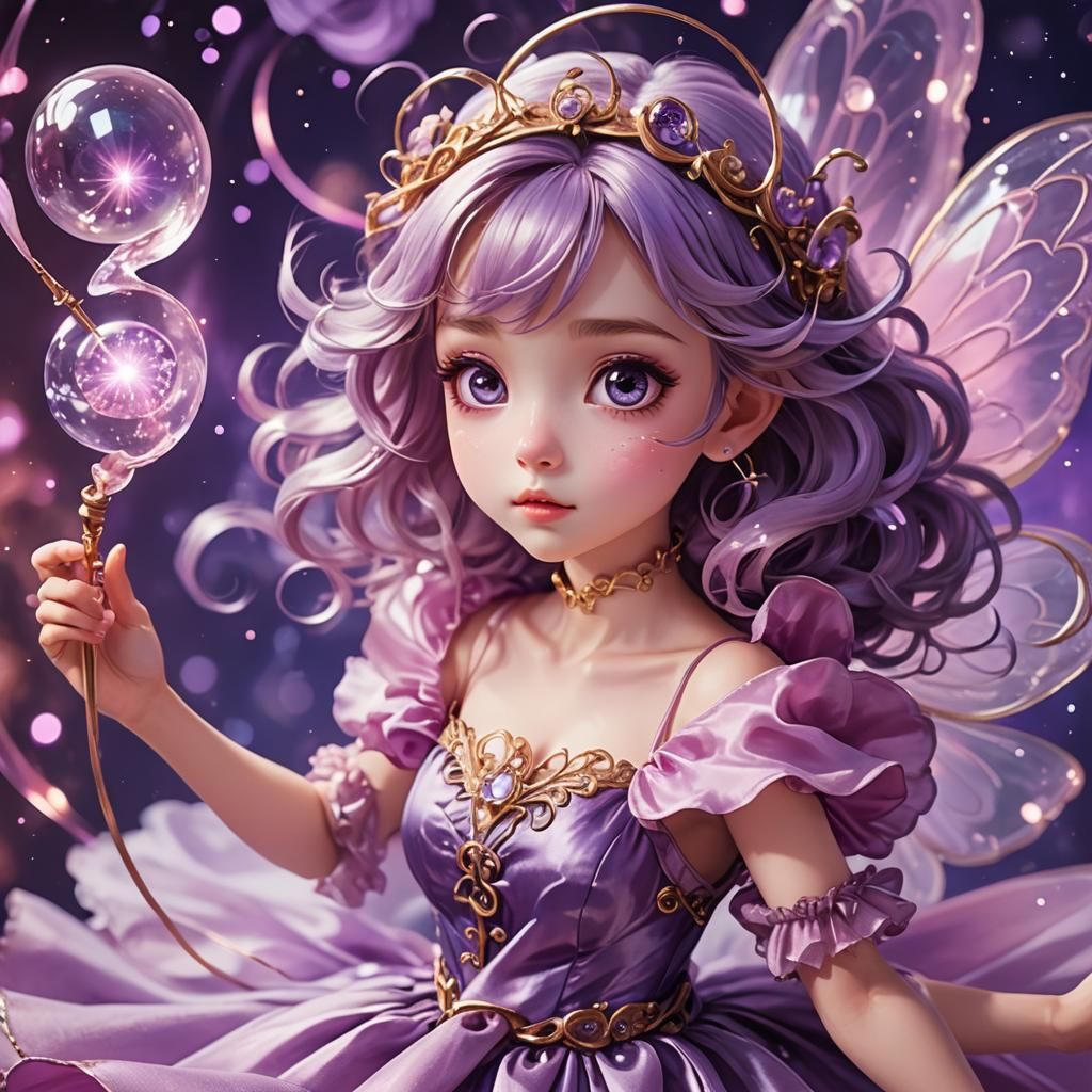 Magical Lilac Fairy Portrait in Anime Style
