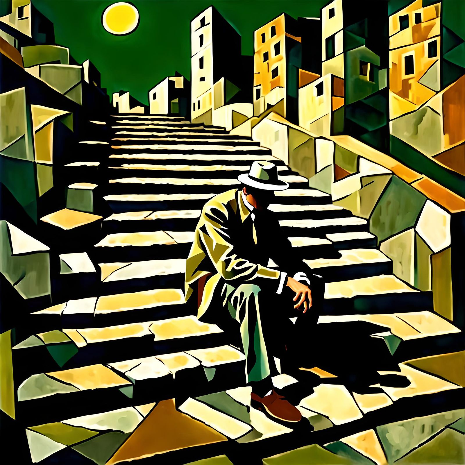 Lonely Figure in Art Deco Style
