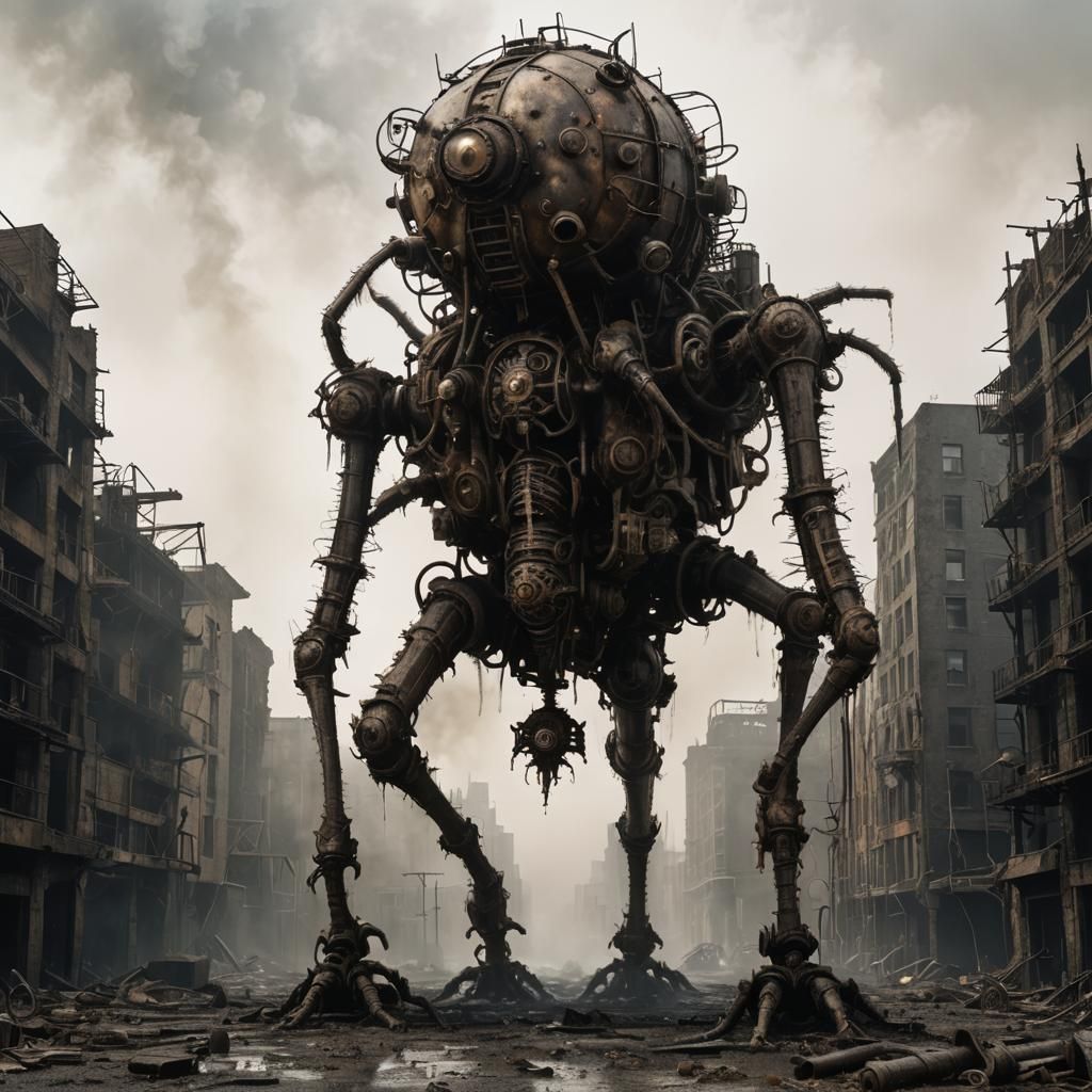 Biopunk Steam Engine in Dystopian Wasteland