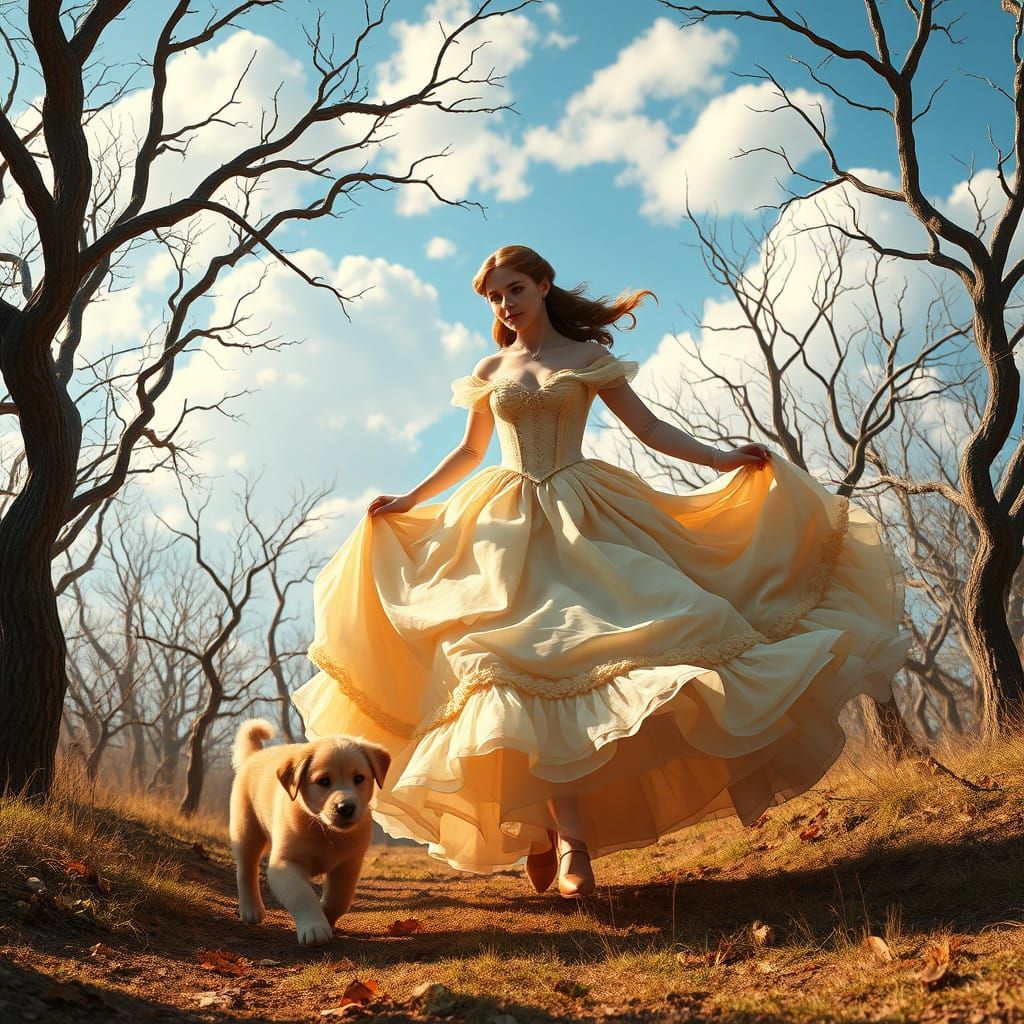 Whimsical 18th-Century Fantasy Landscape with Emma Watson