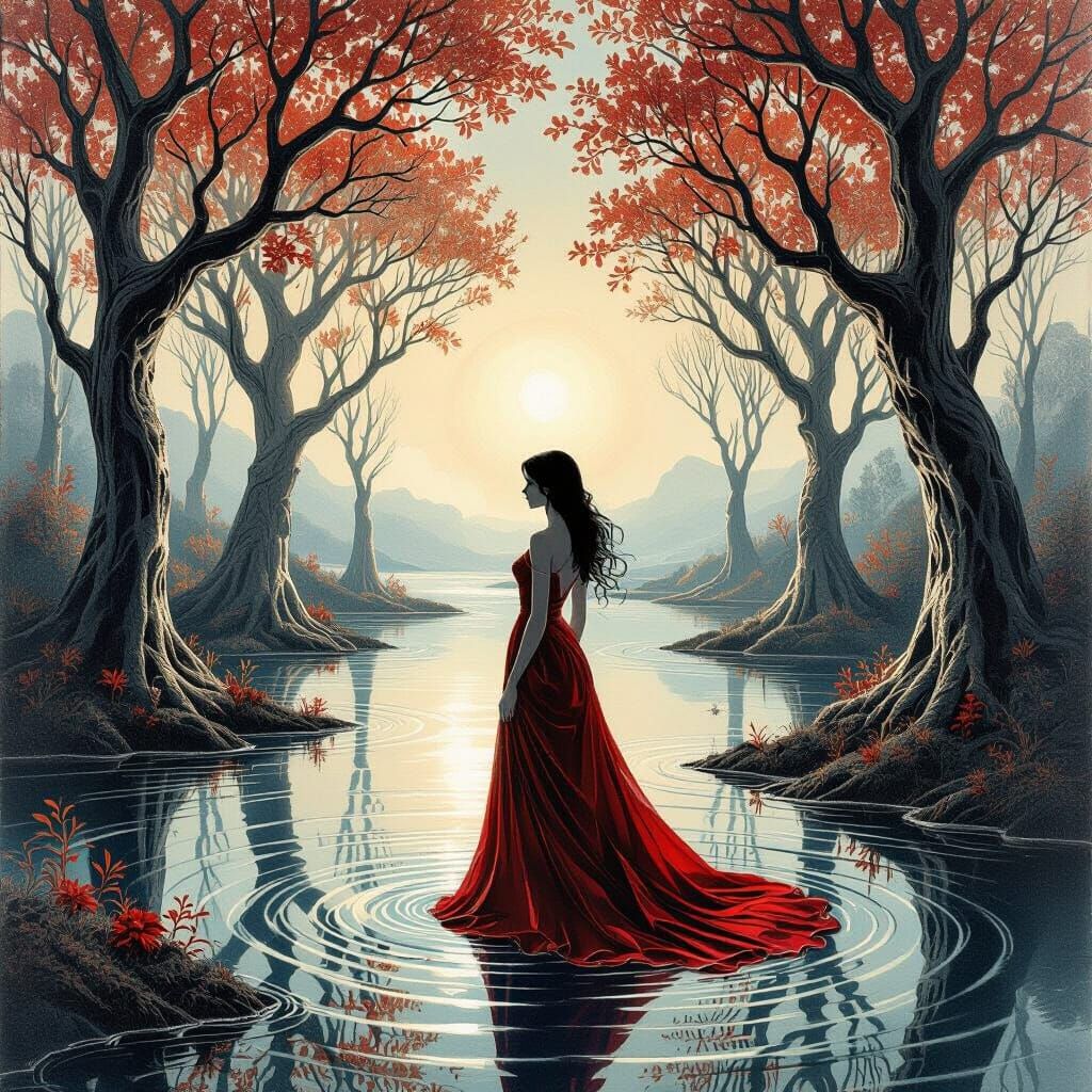 Dreamlike Landscape Drawing in Surreal Style