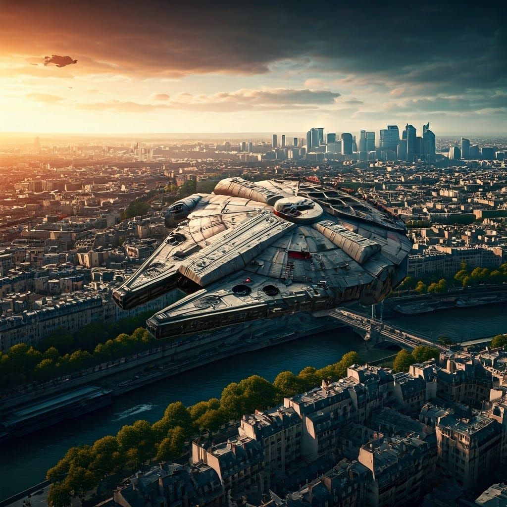 Millennium Falcon Soaring Over Paris: A Matte Painting