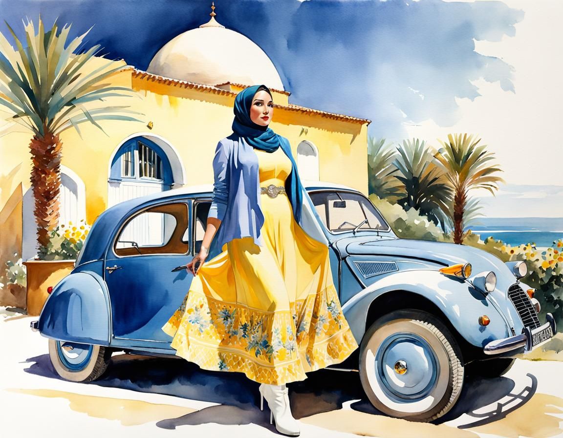 Watercolor Portrait of Woman in Hijab by Coast