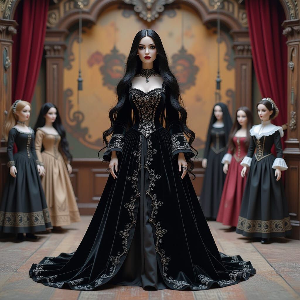 Gothic Woman in Puppet Theatre, Dark Fantasy Art