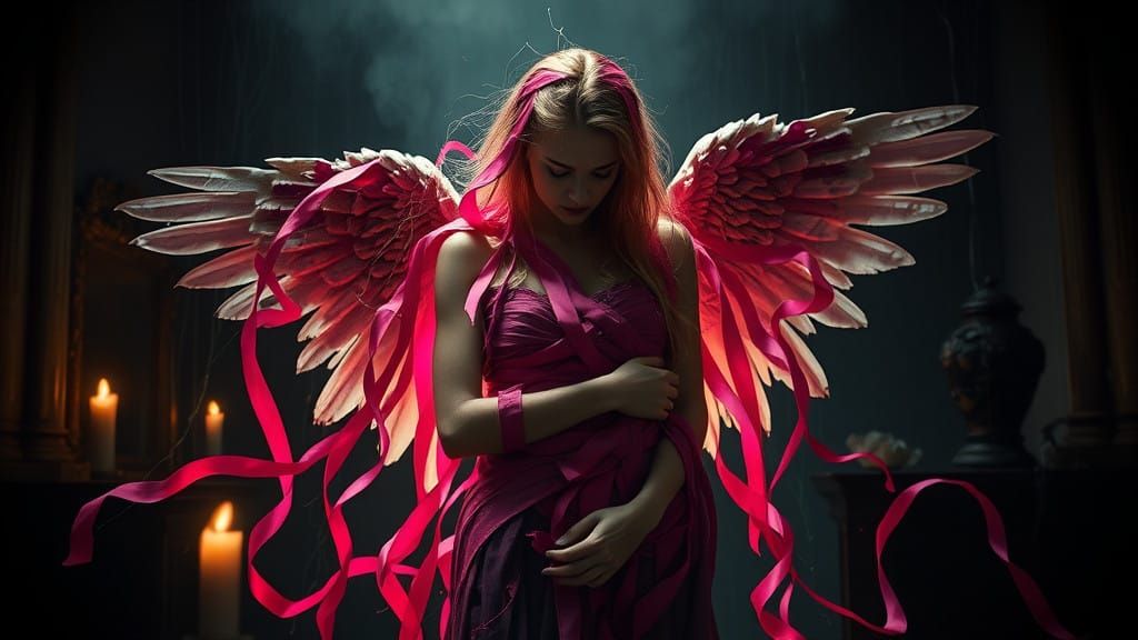 Angel of Sorrow in Vibrant Pink Ribbons