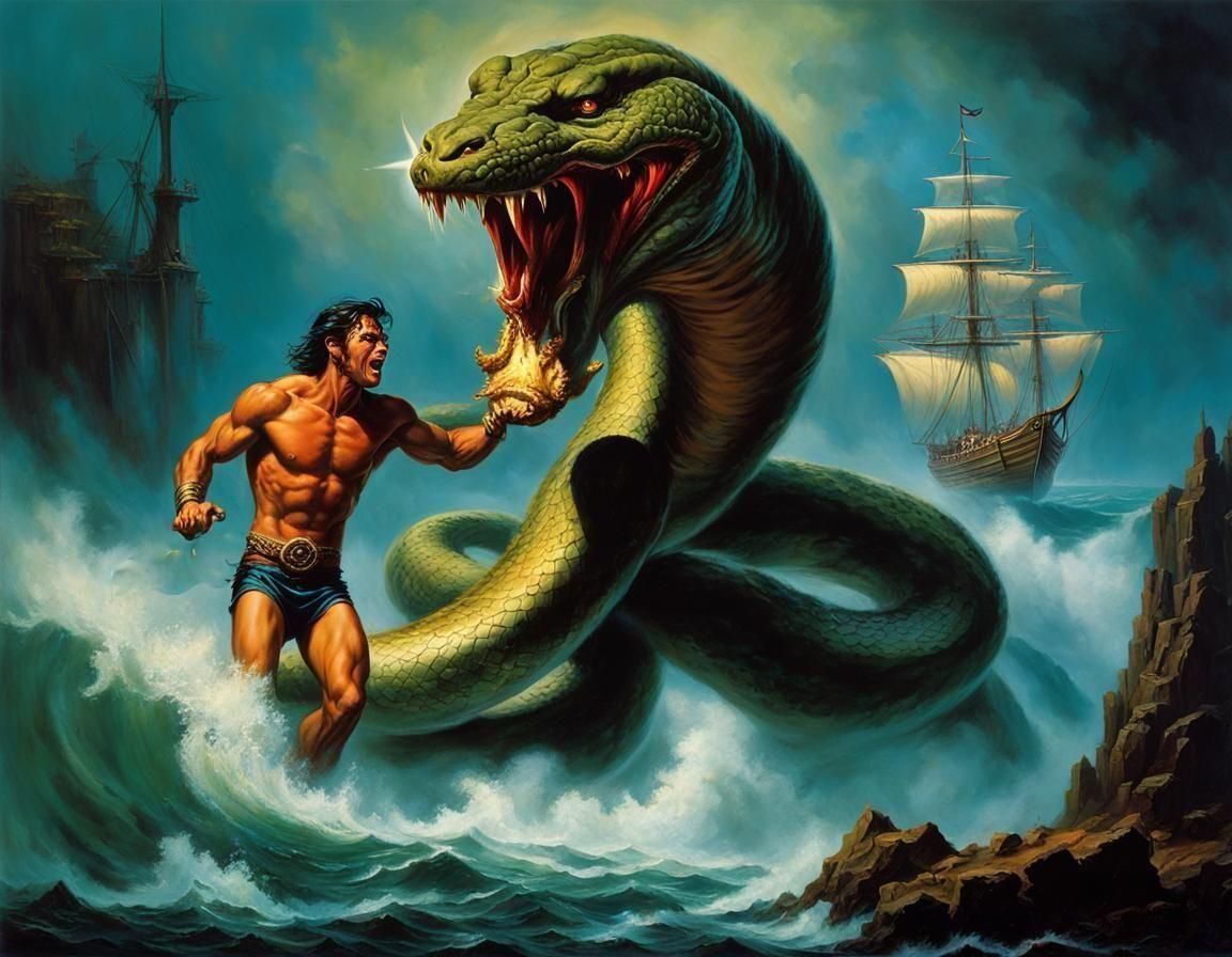 Epic Fantasy Art: Figure Amidst Stormy Waters