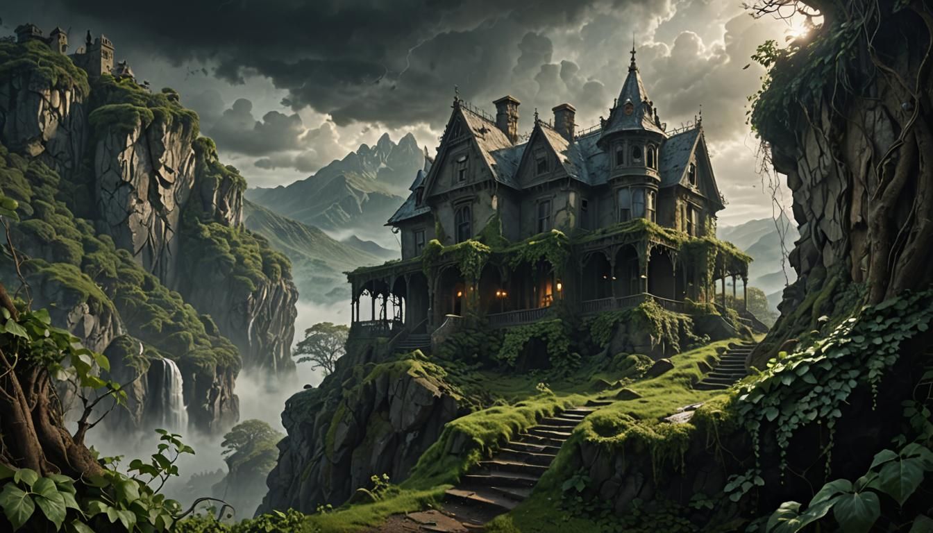 Abandoned House with Spirit in Matte Painting Style