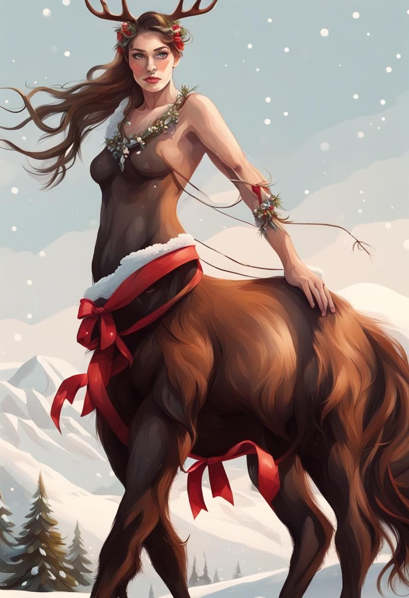 Majestic Centaur with Antlers and Christmas Scene