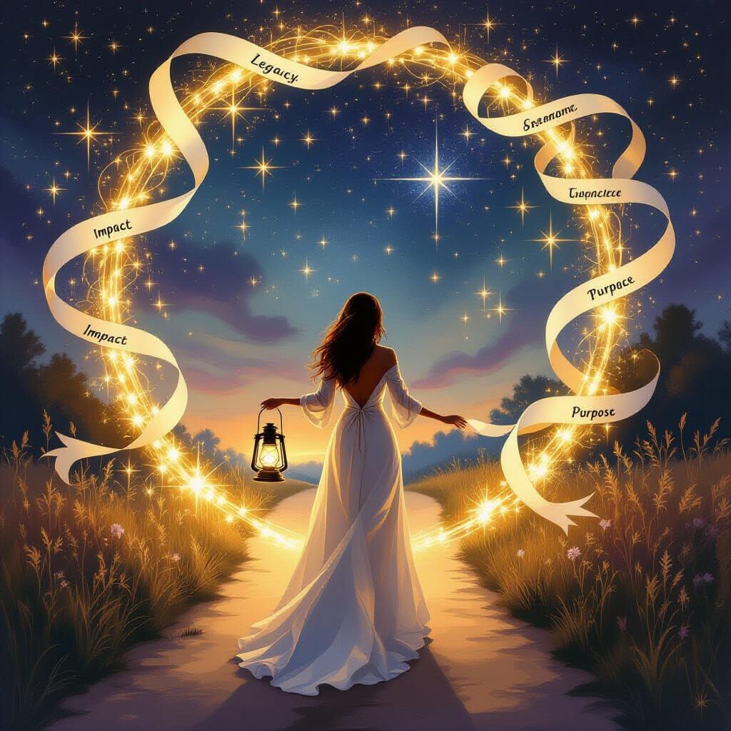 Woman at Golden Crossroads of Past and Future Dreams