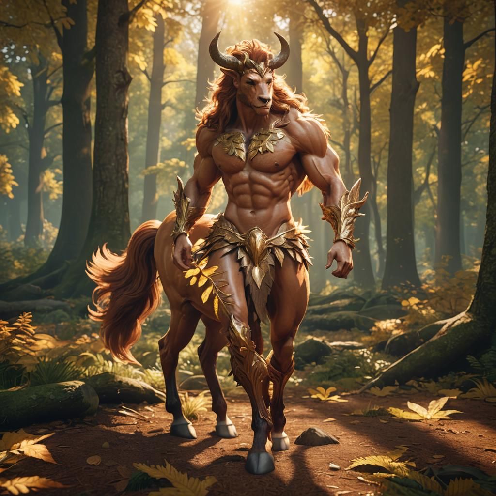 Sun-Drenched Centaur in Forest Clearing: 3D Game Art