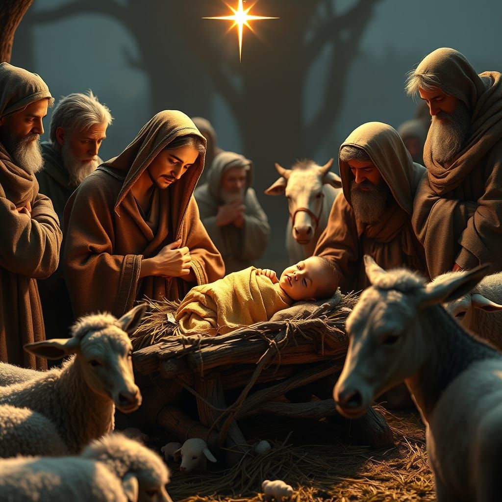 Baby Jesus in a Woodland Nativity Scene in Fantasy Style