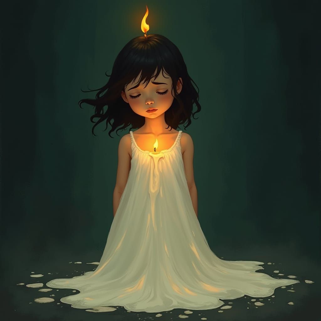 Melting Candle Girl in Flowing Dress: Digital Surrealism