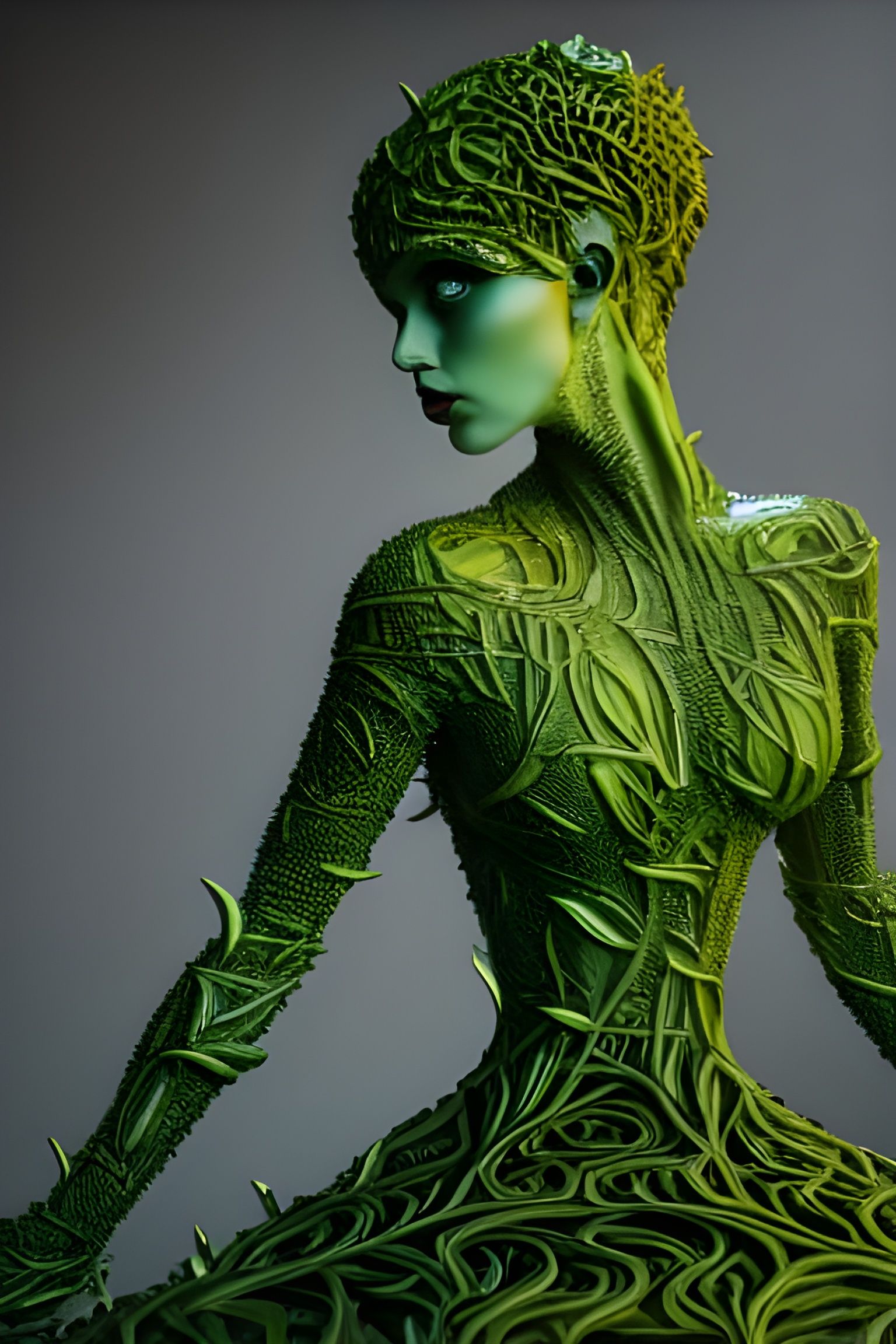 Intricate Green Soulless Devourer Tree Sculpture