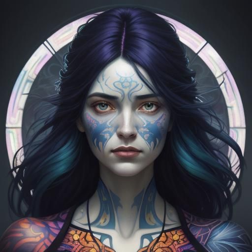 Mystical Portrait in Vibrant Art Nouveau Style