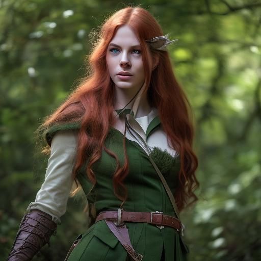 Elven Ranger Aurelia Fireheart in Forest-Green Garb
