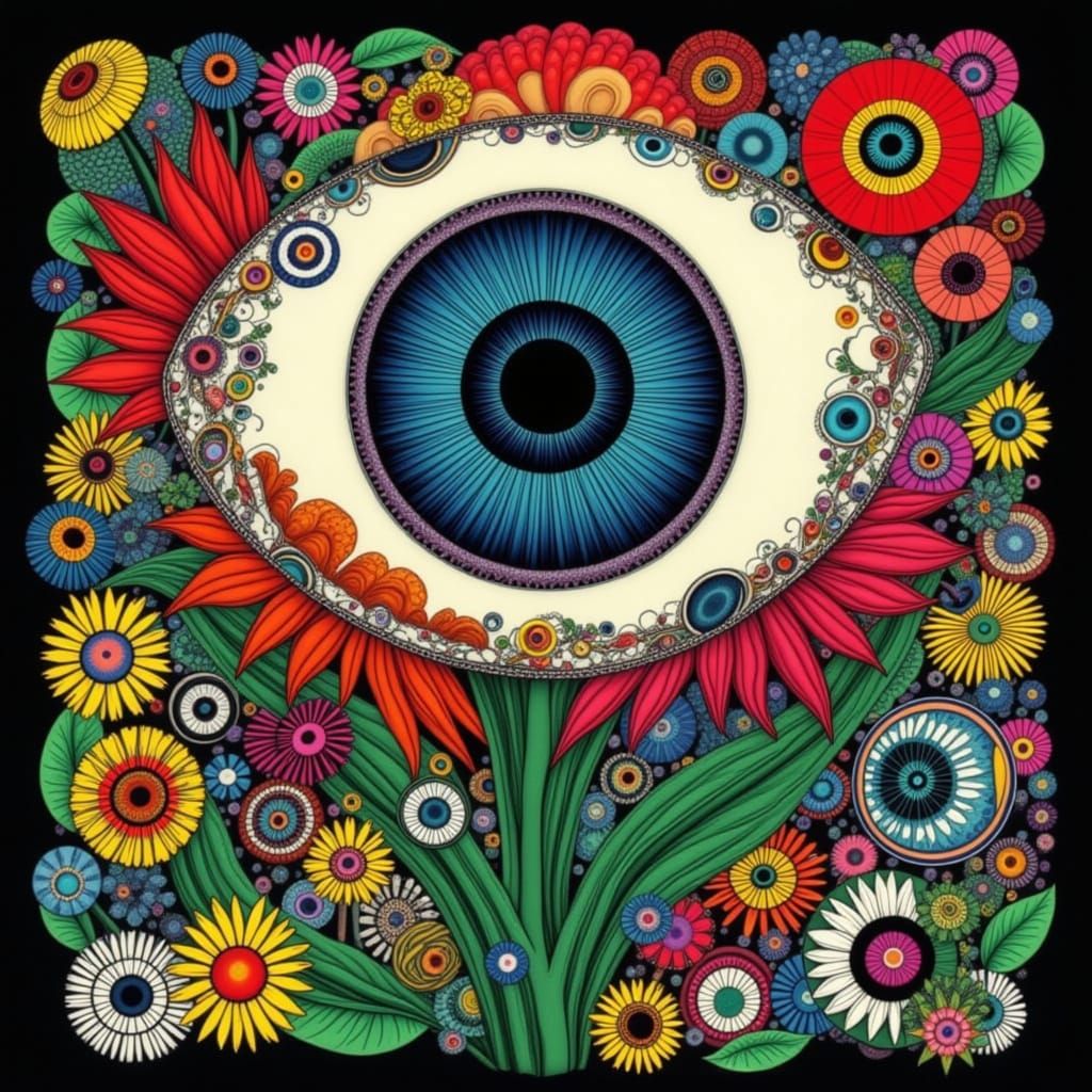 Surreal Eyeball Garden in Quirky Quilt Style