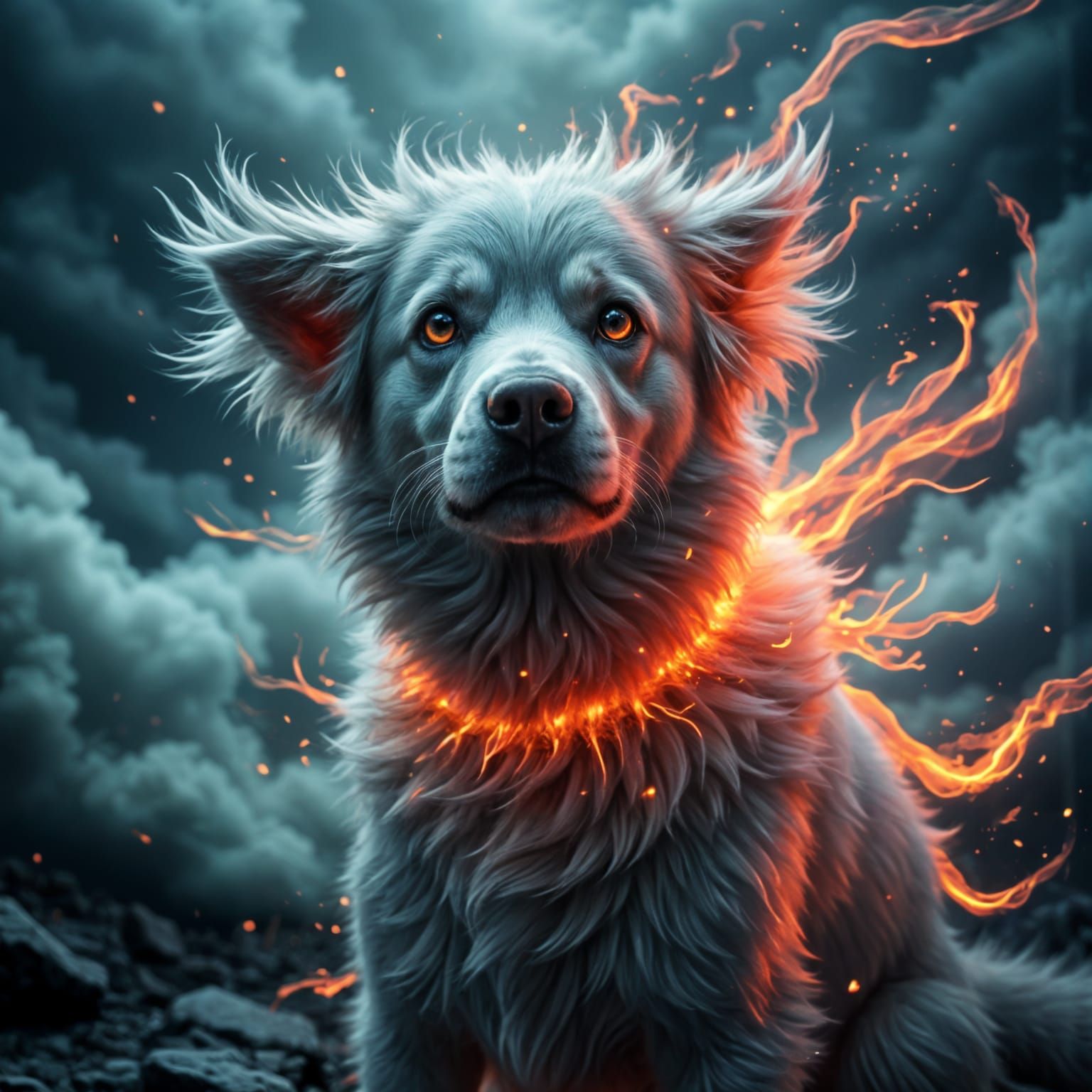 Glowing Canine in a Stormy Cinematic Scene