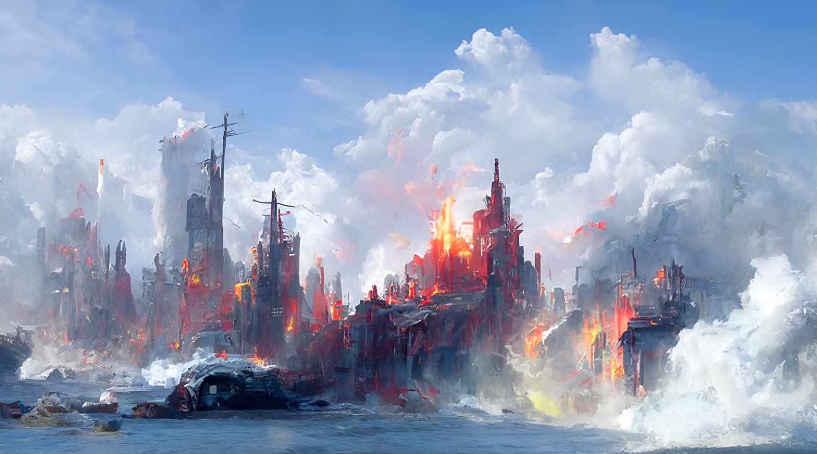 Inferno Cityscape: Hyperrealistic Art Style