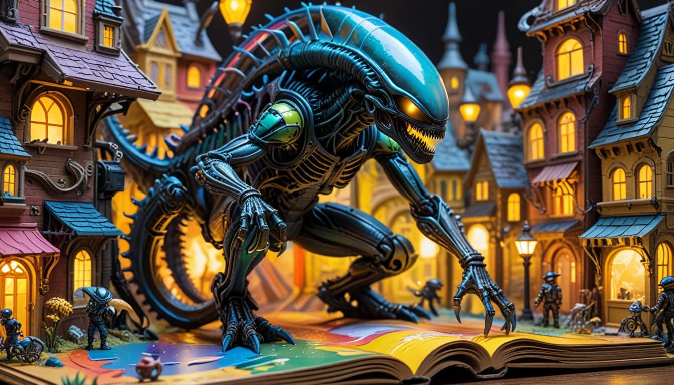 Cute Alien Xenomorph in Papercraft City