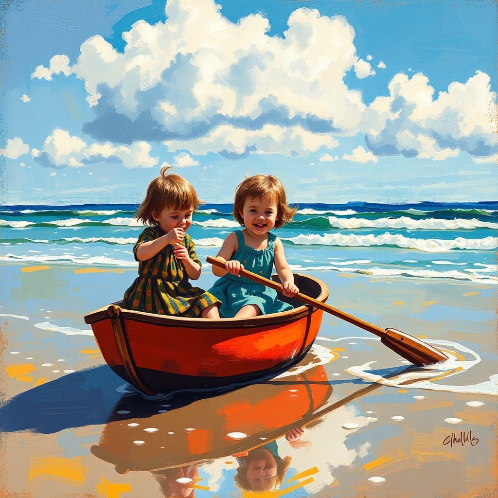 Children's Joyful Boat Ride in Chagall Style
