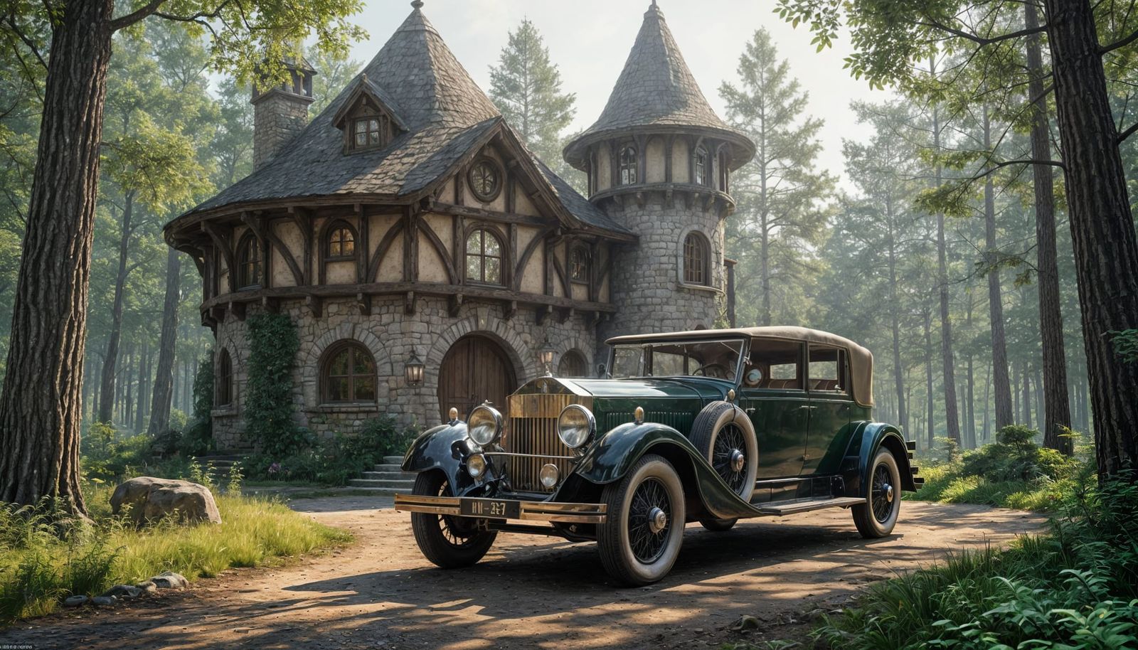 Elven Cottage with 1924 Rolls Royce: Fantasy Concept Art