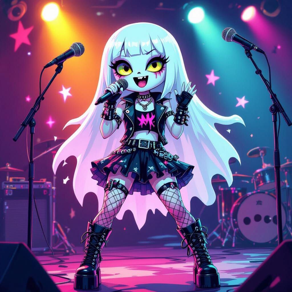 Ghost Pop Singer Performs in Neon Punk Style