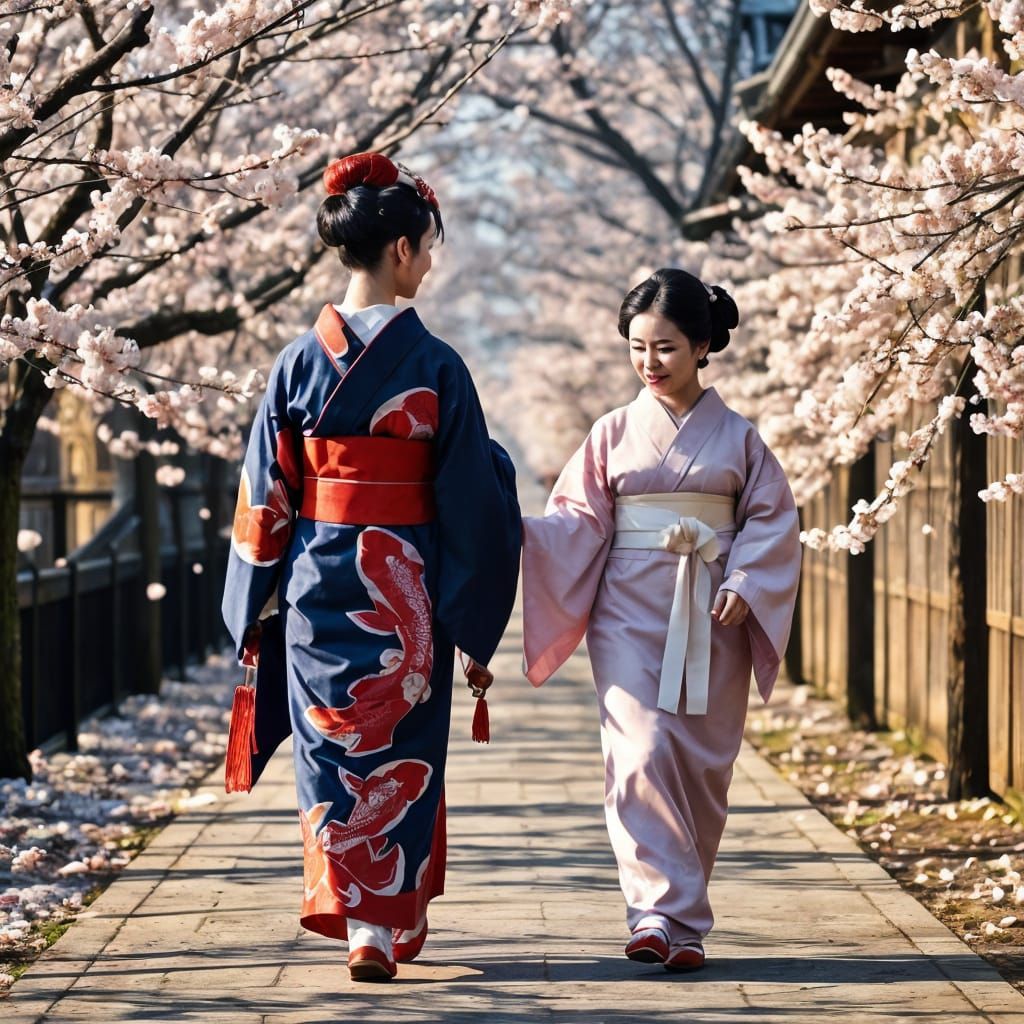Maiko and Geisha Stroll Through Kyoto in Spring