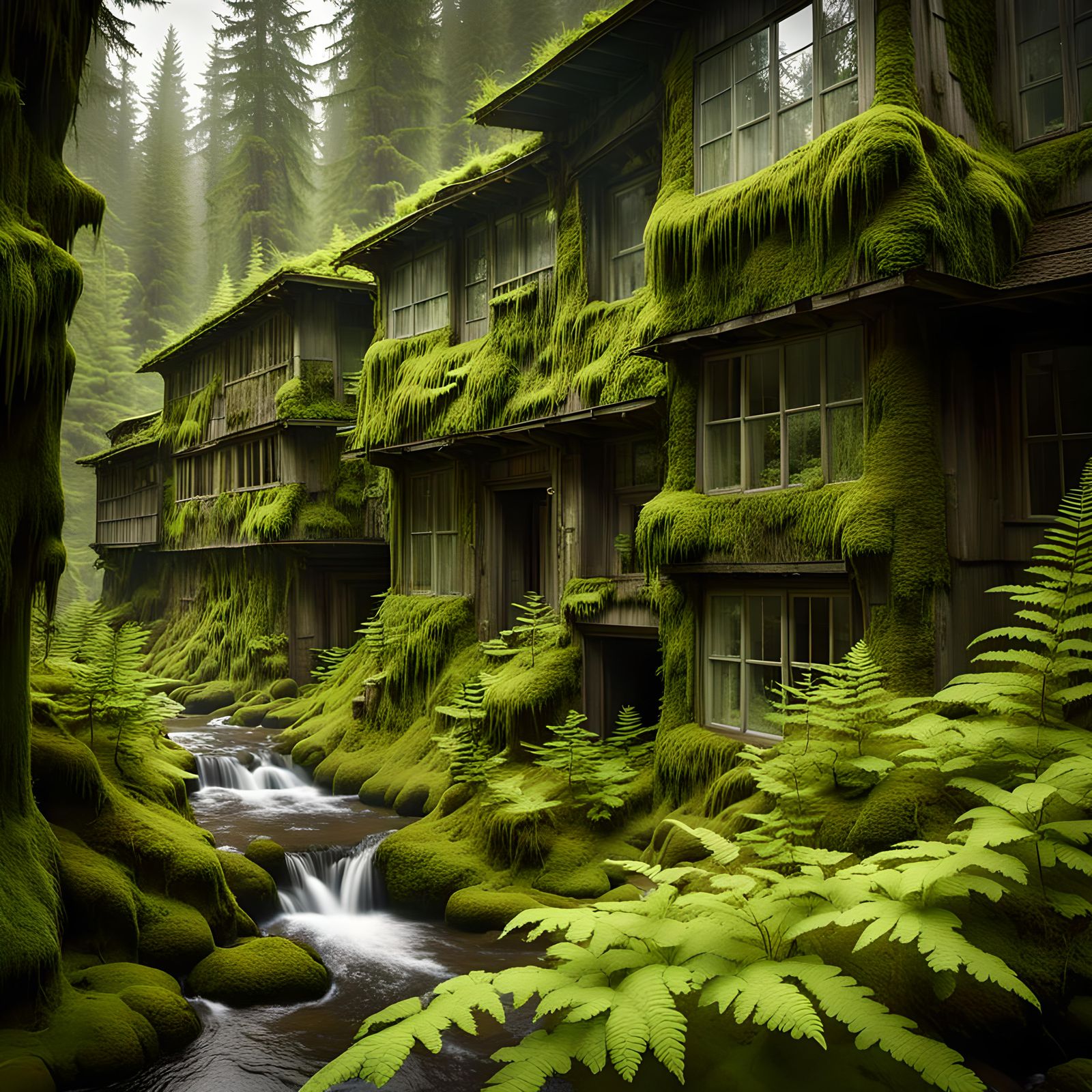 River Reclaims Ruins in Overgrown Forest