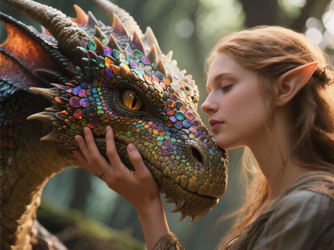 Elf and Dragon Bond: Hyperrealistic Portrait