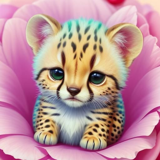 Cute Cheetah Cub in Rose, 3D Digital Art